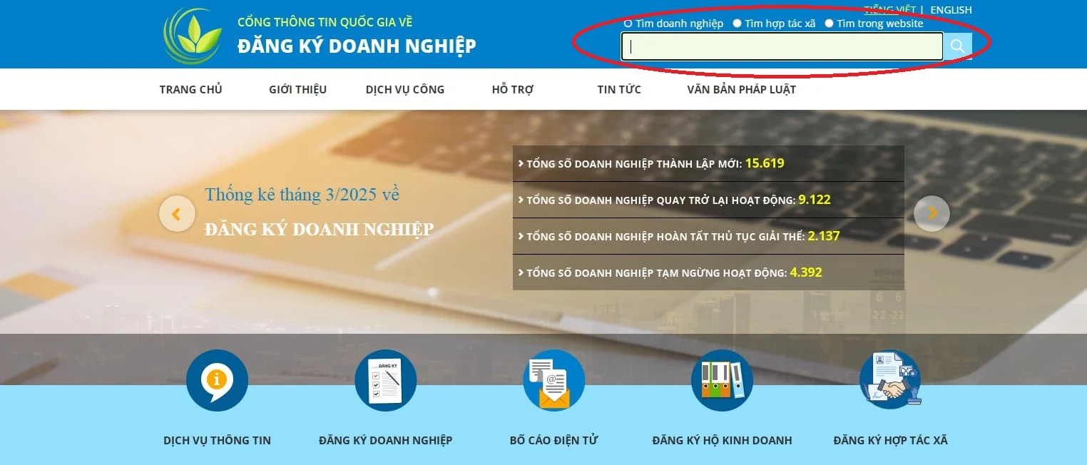 Tra cứu địa chỉ mới sau sáp nhập của doanh nghiệp trên Cổng thông tin quốc gia về đăng ký doanh nghiệp