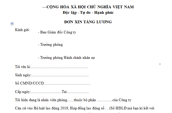 Mẫu đơn đề xuất tăng lương cho người lao động 2025