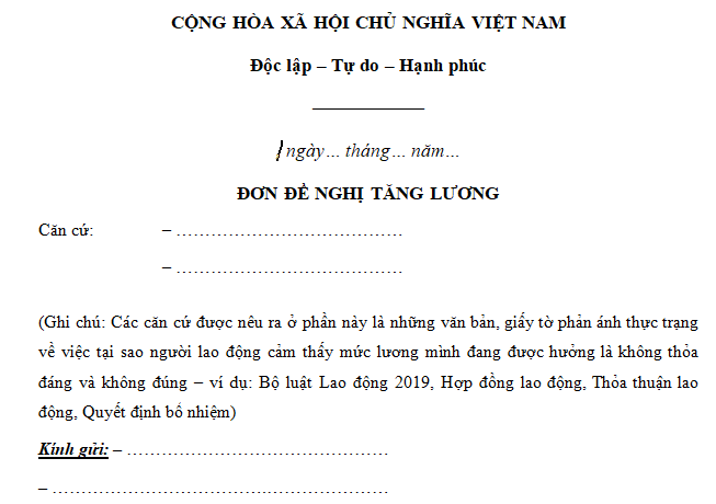 Mẫu đơn đề xuất tăng lương cho người lao động 2025