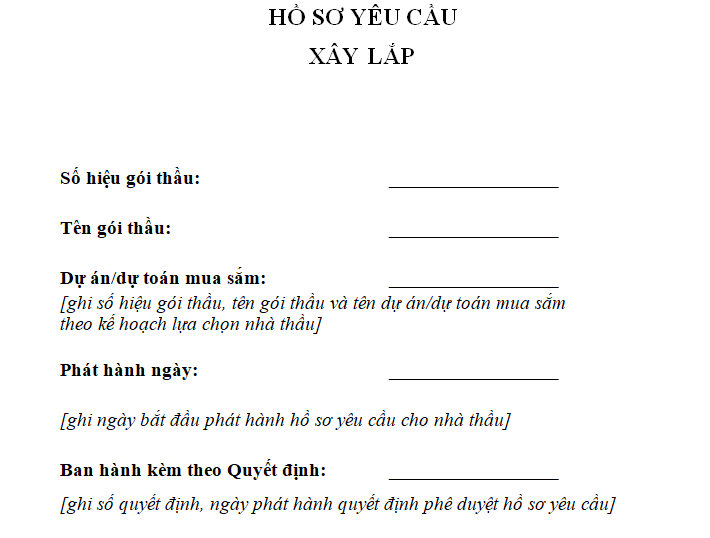 Mẫu hồ sơ yêu cầu chỉ định thầu thông thường đối với gói thầu xây lắp mới từ 8/8/2025