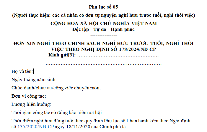 Mẫu đơn xin nghỉ hưu trước tuổi, nghỉ thôi việc