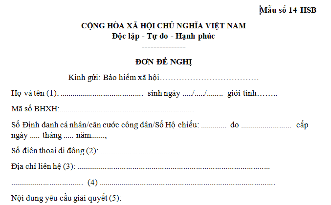 Mẫu đơn đề nghị hưởng bảo hiểm xã hội một lần