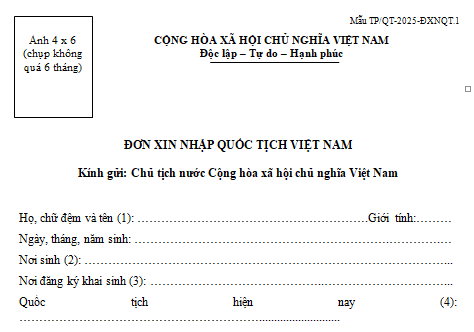 Mẫu Đơn xin nhập quốc tịch Việt Nam
