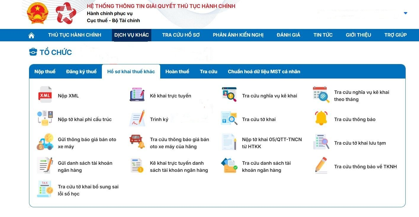 Cách nộp tờ khai thuế online trên Dịch vụ Công TTHC về thuế 