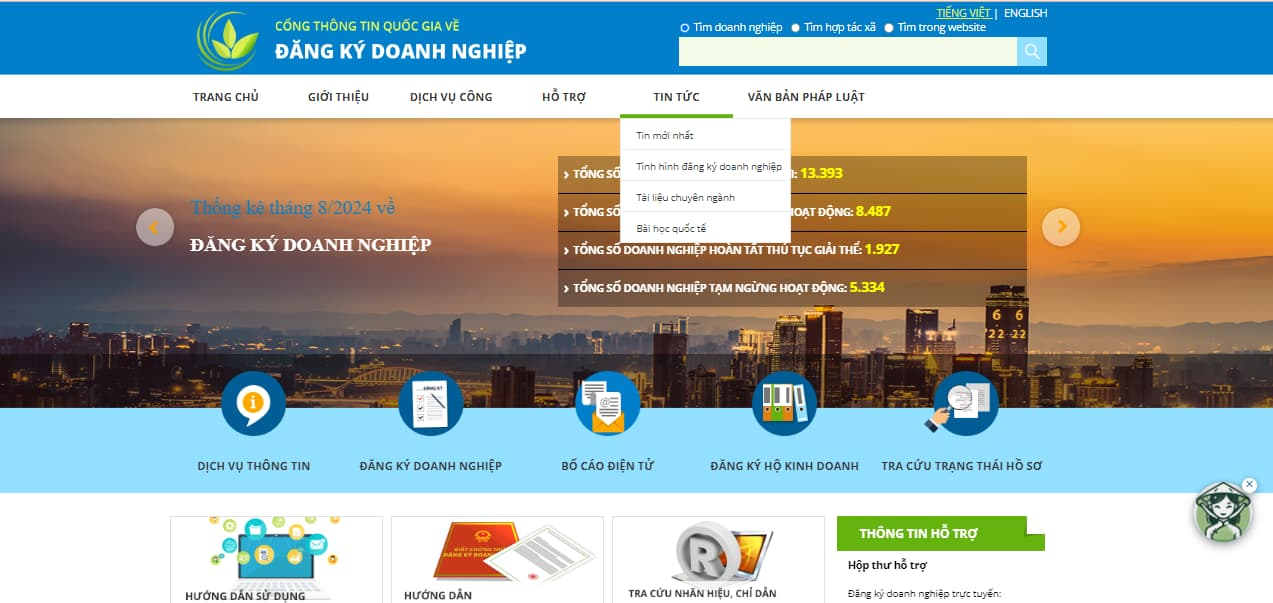 Tra cứu thông tin doanh nghiệp qua mã số thuế trên Cổng thông tin đăng ký doanh nghiệp