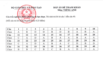 Đáp án Đề minh họa tốt nghiệp THPT môn Anh 2025
