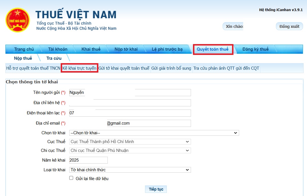 07 bước tự quyết toán thuế TNCN online năm 2025