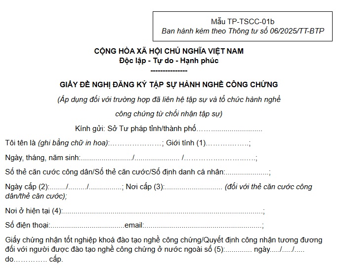 Mẫu Giấy đề nghị đăng ký tập sự hành nghề công chứng