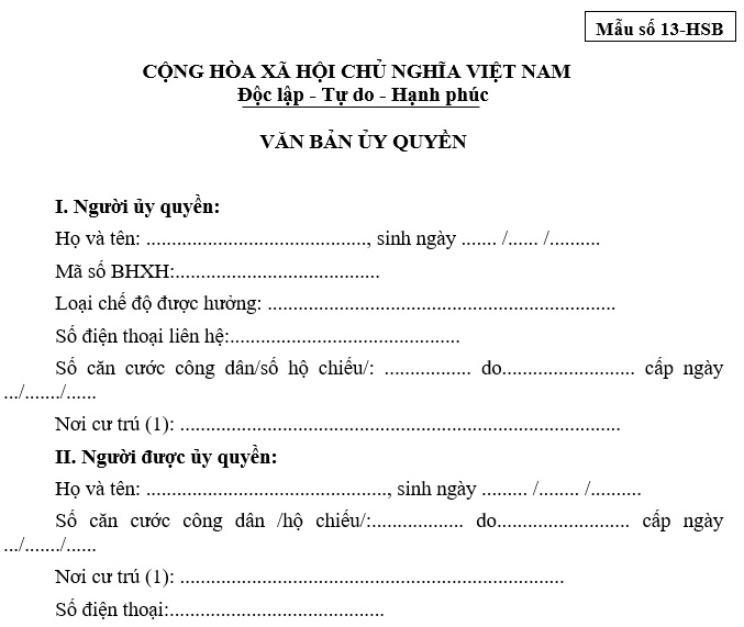 Mẫu số 13-HSB kèm theo Quyết định 2222/QĐ-BHXH năm 2025