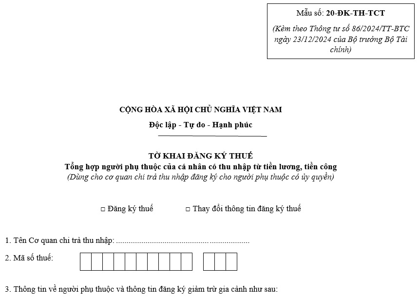 Mẫu tờ khai đăng ký thuế tổng hợp người phụ thuộc mới nhất năm 2025