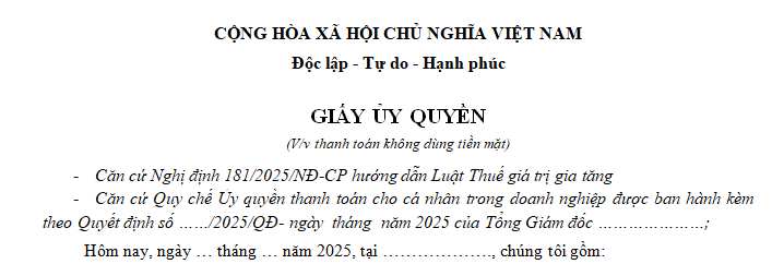 Mẫu Giấy ủy quyền thanh toán không dùng tiền mặt 