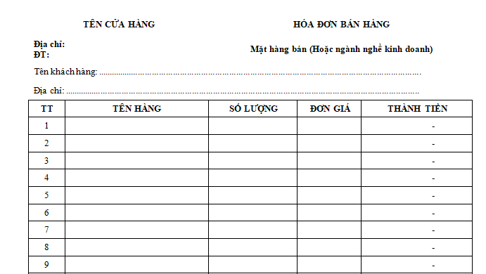 Mẫu Hóa đơn bán hàng mới nhất năm 2025