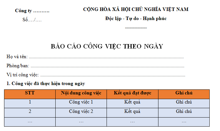 Mẫu báo cáo công việc 