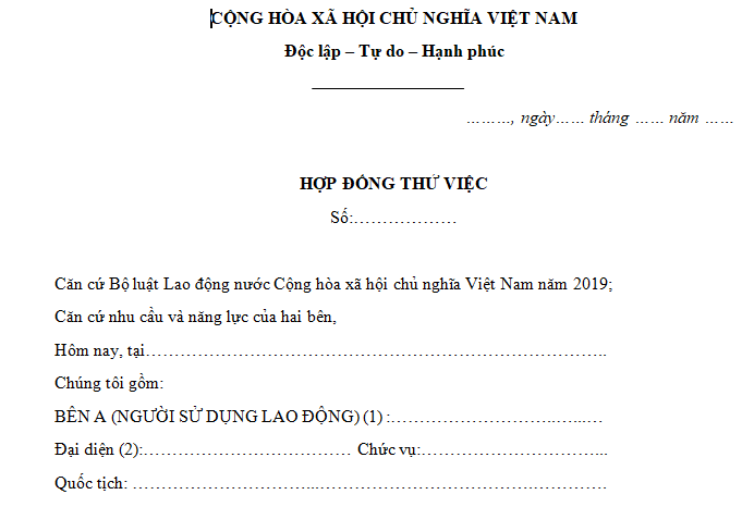 Mẫu Hợp đồng thử việc