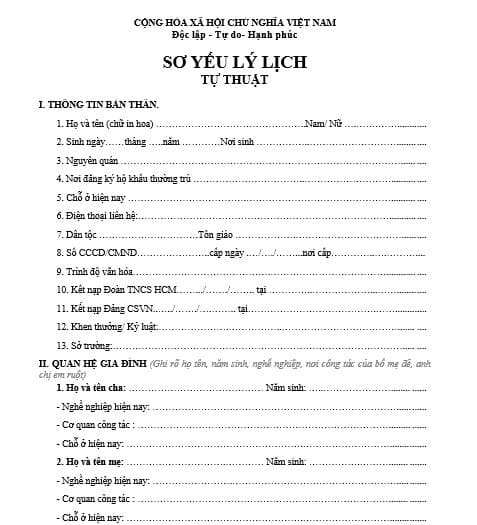 Mẫu sơ yếu lý lịch xin việc file word mới nhất năm 2025? 