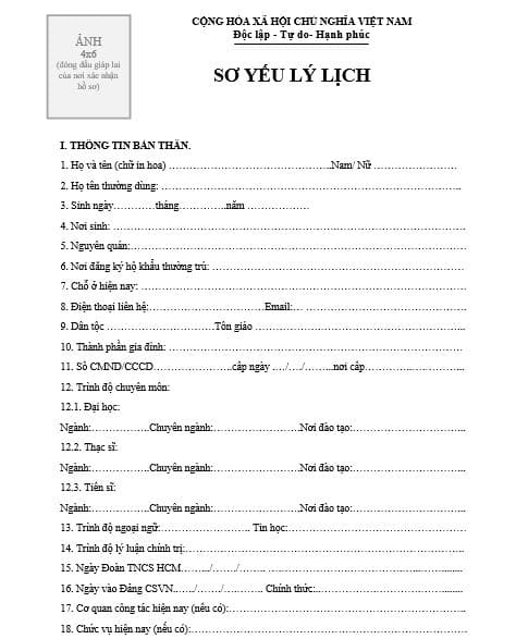 Mẫu sơ yếu lý lịch xin việc file word mới nhất năm 2025? 