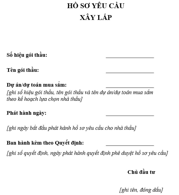 Mẫu hồ sơ yêu cầu gói thầu xây lắp