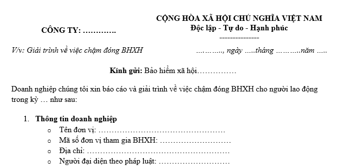 công văn chậm đóng bảo hiểm xã hội