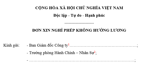 đơn xin nghỉ việc không hưởng lương