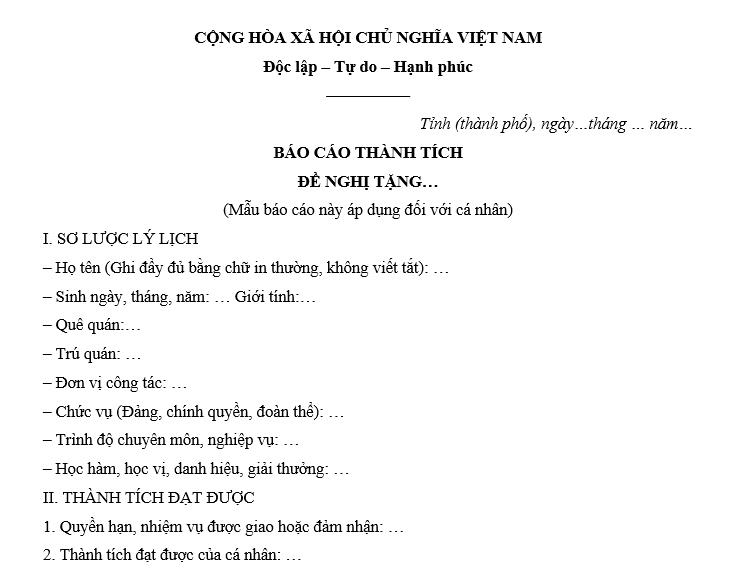 Mẫu Báo cáo thành tích lao động tiên tiến của nhân viên y tế