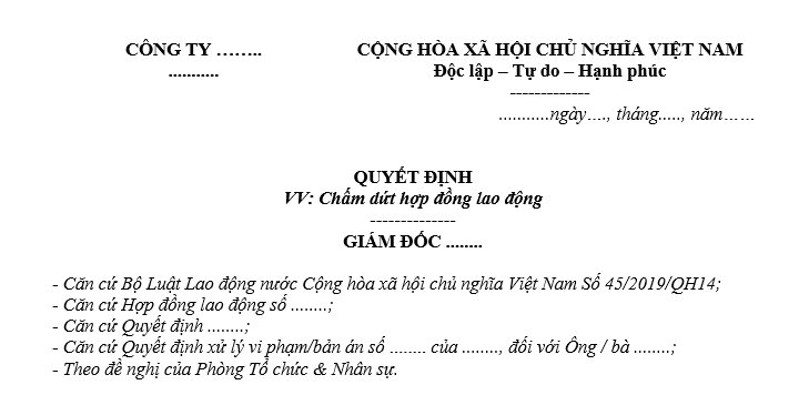 Mẫu chấm dứt hợp đồng lao động trước thời hạn