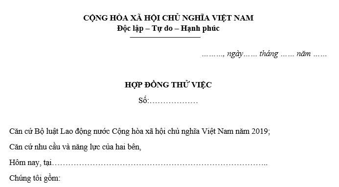 Mẫu hợp đồng thử việc hưởng 85% lương