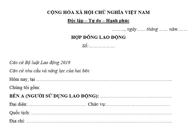 Mẫu Hợp đồng lao động chung