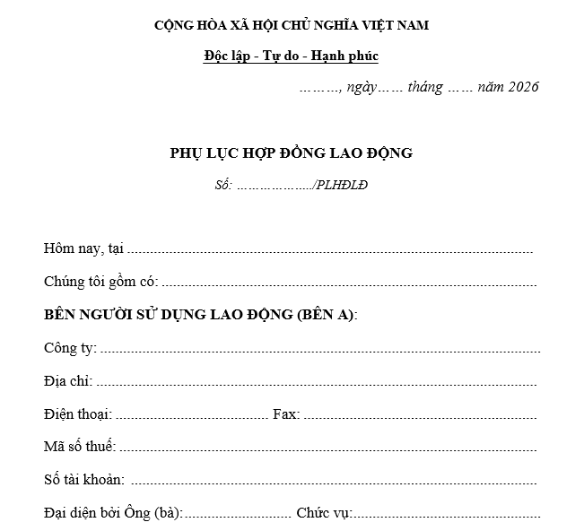 Mẫu phụ lục hợp đồng lao động 2026