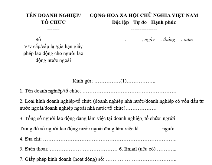 Đơn đề nghị gia hạn giấy phép lao động