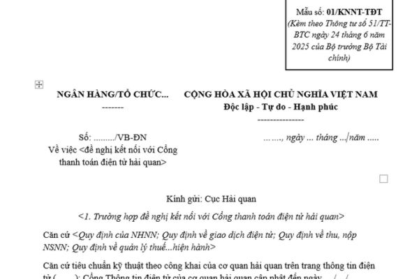 Đơn đề nghị kết nối với Cổng thanh toán điện tử hải quan