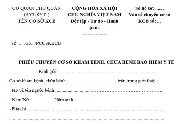 Phiếu chuyển cơ sở khám bệnh, chữa bệnh