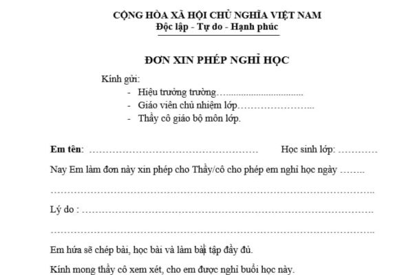 đơn xin nghỉ học