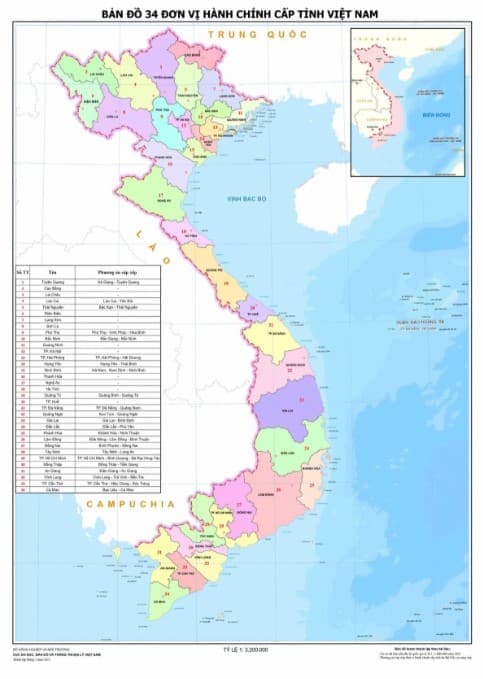 Bản đồ 34 tỉnh thành mới của Việt Nam