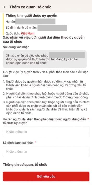 hướng dẫn ủy quyền đăng ký định danh doanh nghiệp trên ứng dụng VNeID