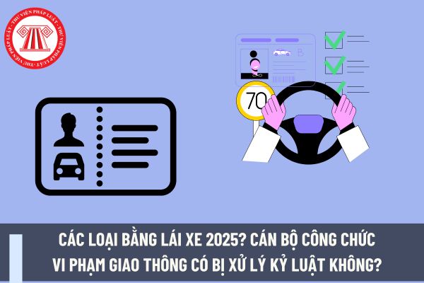 Các loại bằng lái xe 2025? Cán bộ công chức vi phạm giao thông có bị xử lý kỷ luật không? Công chức có được mở cửa hàng kinh doanh không?