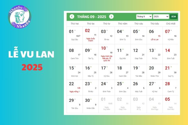 Lễ Vu Lan 2025 thứ mấy, ngày nào dương lịch?