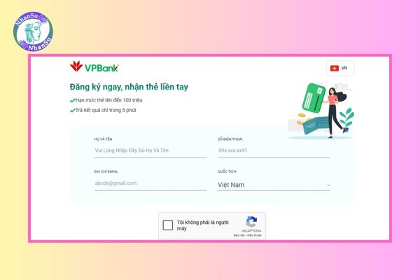 Điền thông tin mở thẻ visa 