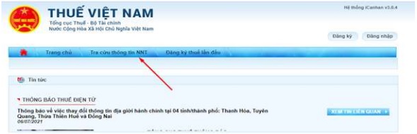 Tra cứu trên trang Thuế điện tử của Cục Thuế