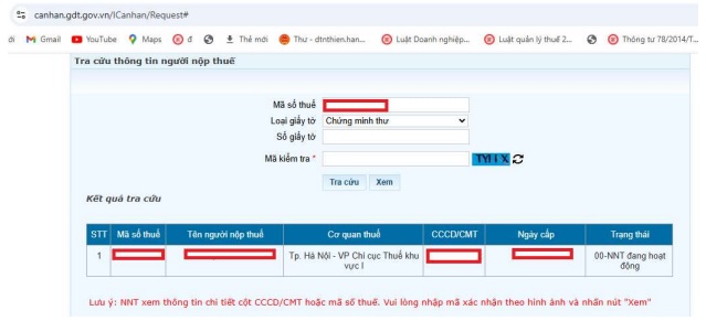Tra cứu trên trang Thuế điện tử của Cục Thuế