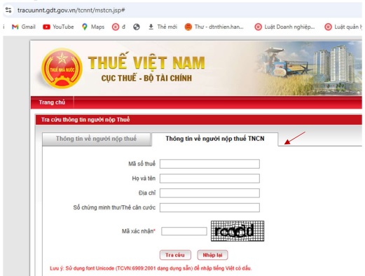 Tra cứu thông tin đăng ký thuế
