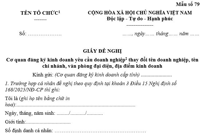 Mẫu Giấy đề nghị Cơ quan đăng ký kinh doanh yêu cầu doanh nghiệp thay đổi tên doanh nghiệp