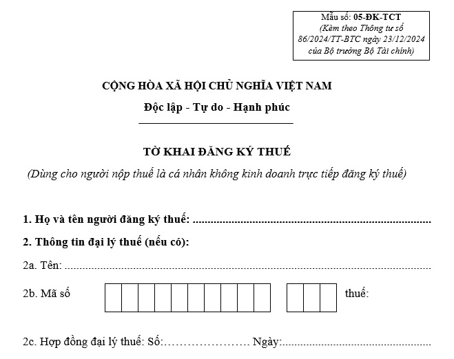 Mẫu số 05-ĐK-TCT kèm theo Thông tư 86/2024/TT-BTC