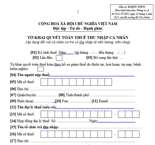 Tải về mẫu tờ khai quyết toán thuế thu nhập cá nhân cho người lao động?