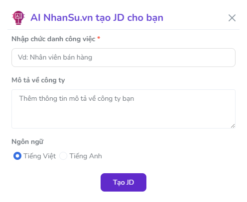 Tạo JD bằng AI tại NhanSu.vn