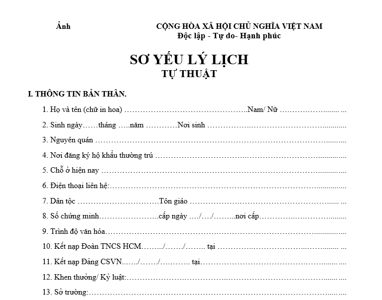 Viết sơ yếu lý lịch về thông tin cá nhân