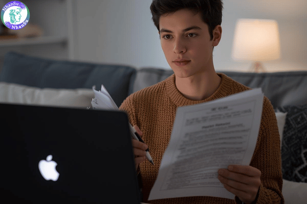 Ứng viên tự luyện trả lời phỏng vấn tại nhà trước màn hình laptop