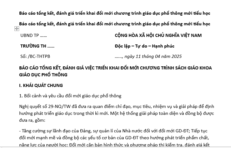 Mẫu Báo cáo tổng kết, đánh giá việc triển khai đổi mới chương trình, sách giáo khoa giáo dục phổ thông?