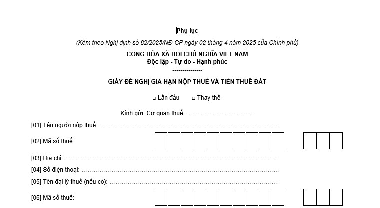 Hướng dẫn khai thông tin Giấy đề nghị gia hạn nộp thuế và tiền thuê đất năm 2025 cho kế toán?