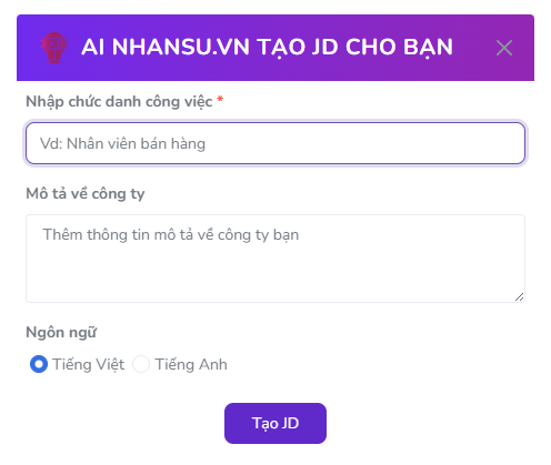 Công cụ tạo JD bằng AI của NhanSu.vn
