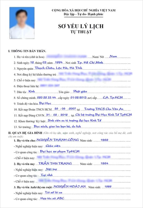 Sơ yếu lý lịch viết tay
